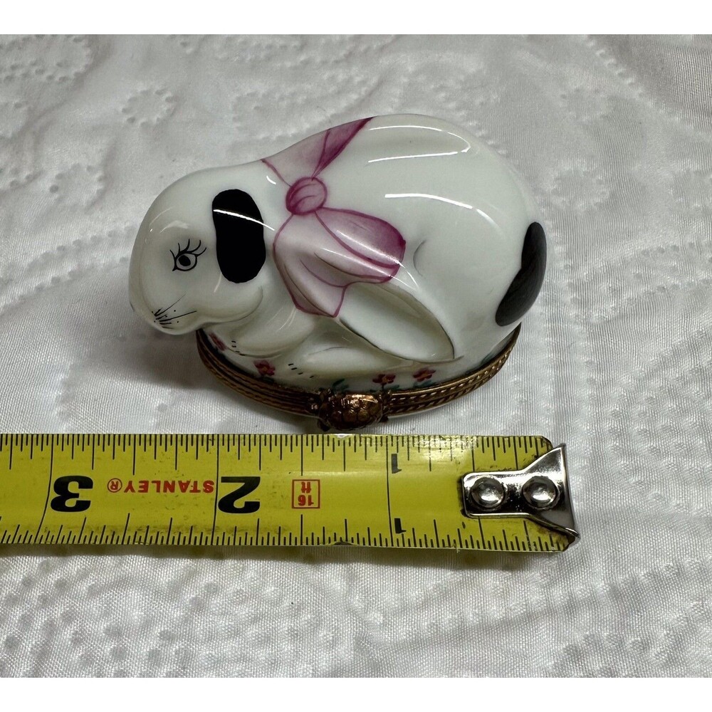 Limoges Rabbit Porcelain & Blue Egg Trinket Brass Hinged Boxes France - Picture 10 of 16